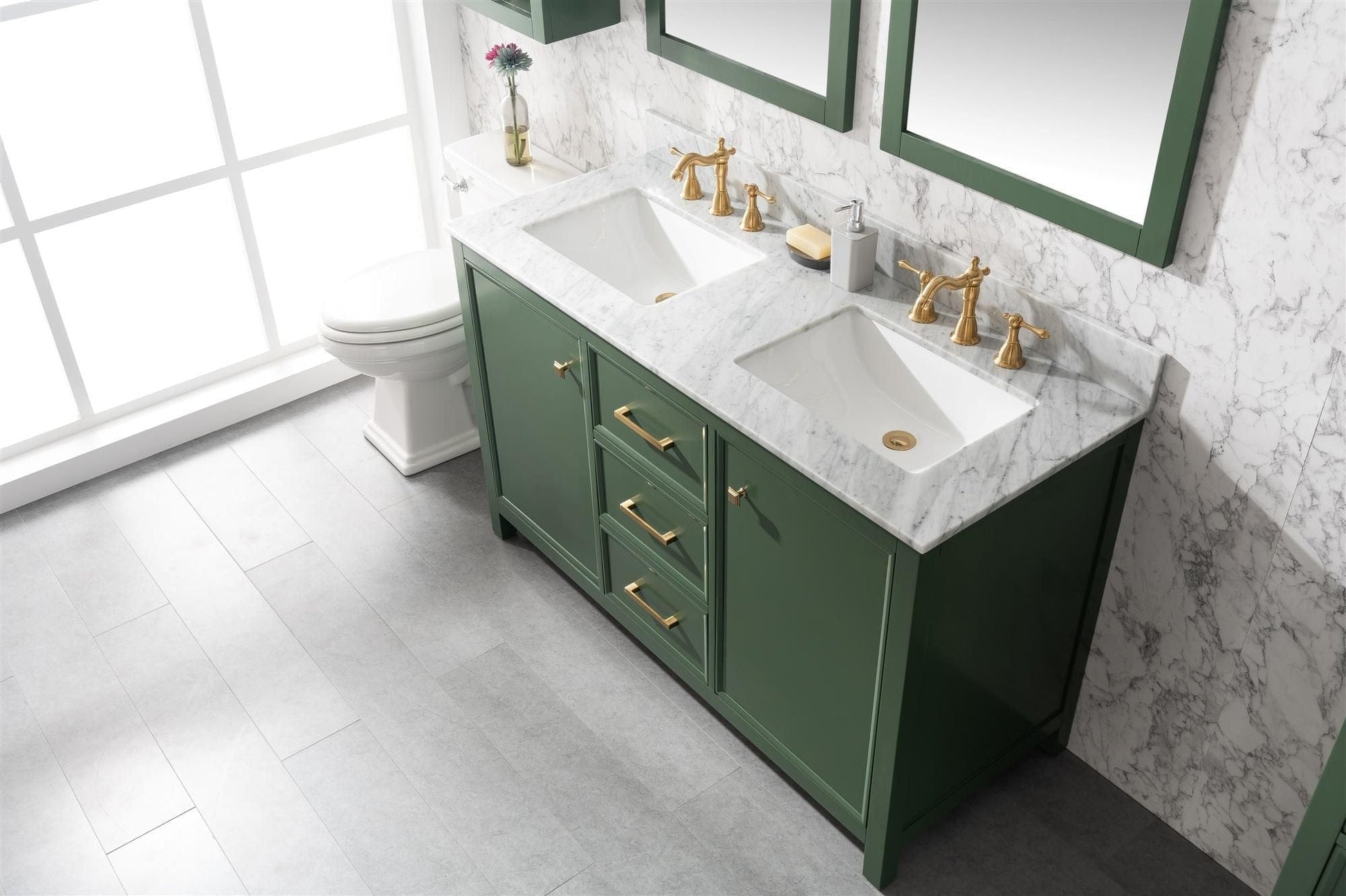 Legion Furniture WLF2154-VG Legion Furniture WLF2154-VG 54" Vogue Green Finish Double-Sink Vanity Cabinet with Carrara White Top