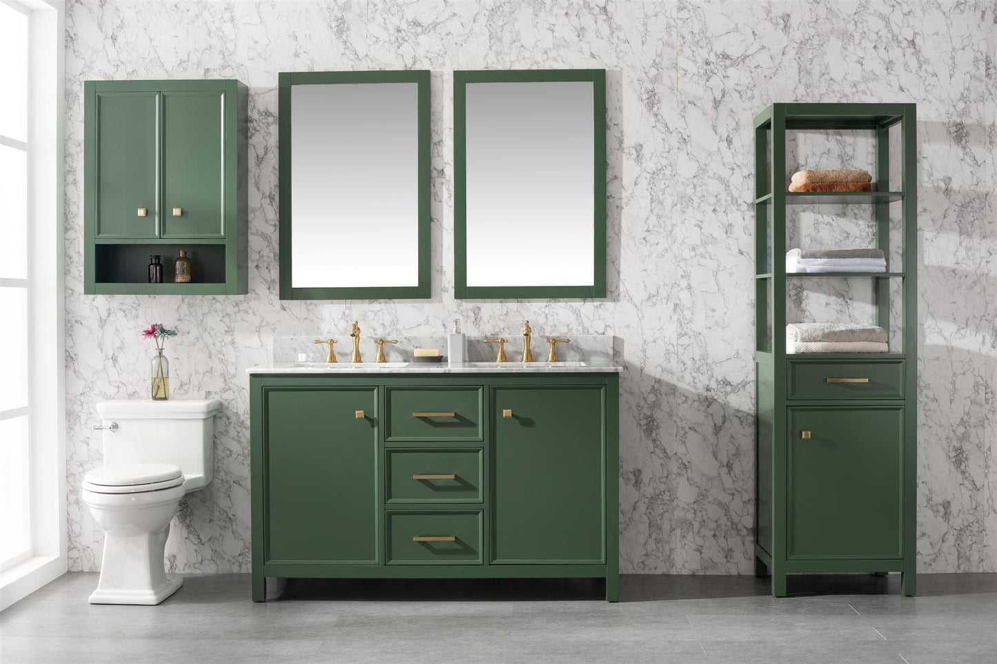 Legion Furniture WLF2154-VG Legion Furniture WLF2154-VG 54" Vogue Green Finish Double-Sink Vanity Cabinet with Carrara White Top