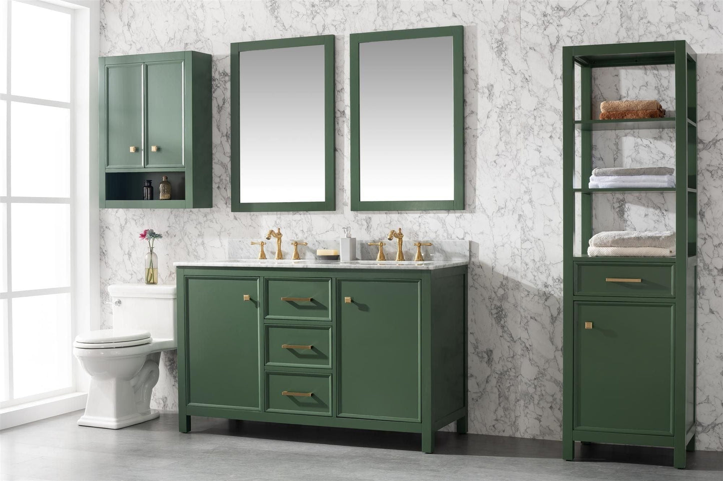 Legion Furniture WLF2154-VG Legion Furniture WLF2154-VG 54" Vogue Green Finish Double-Sink Vanity Cabinet with Carrara White Top