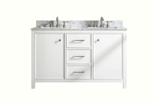 Legion Furniture WLF2154-W Legion Furniture WLF2154-W 54" White Finish Double-Sink Vanity Cabinet with Carrara White Top