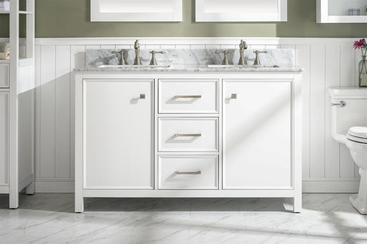 Legion Furniture WLF2154-W Legion Furniture WLF2154-W 54" White Finish Double-Sink Vanity Cabinet with Carrara White Top