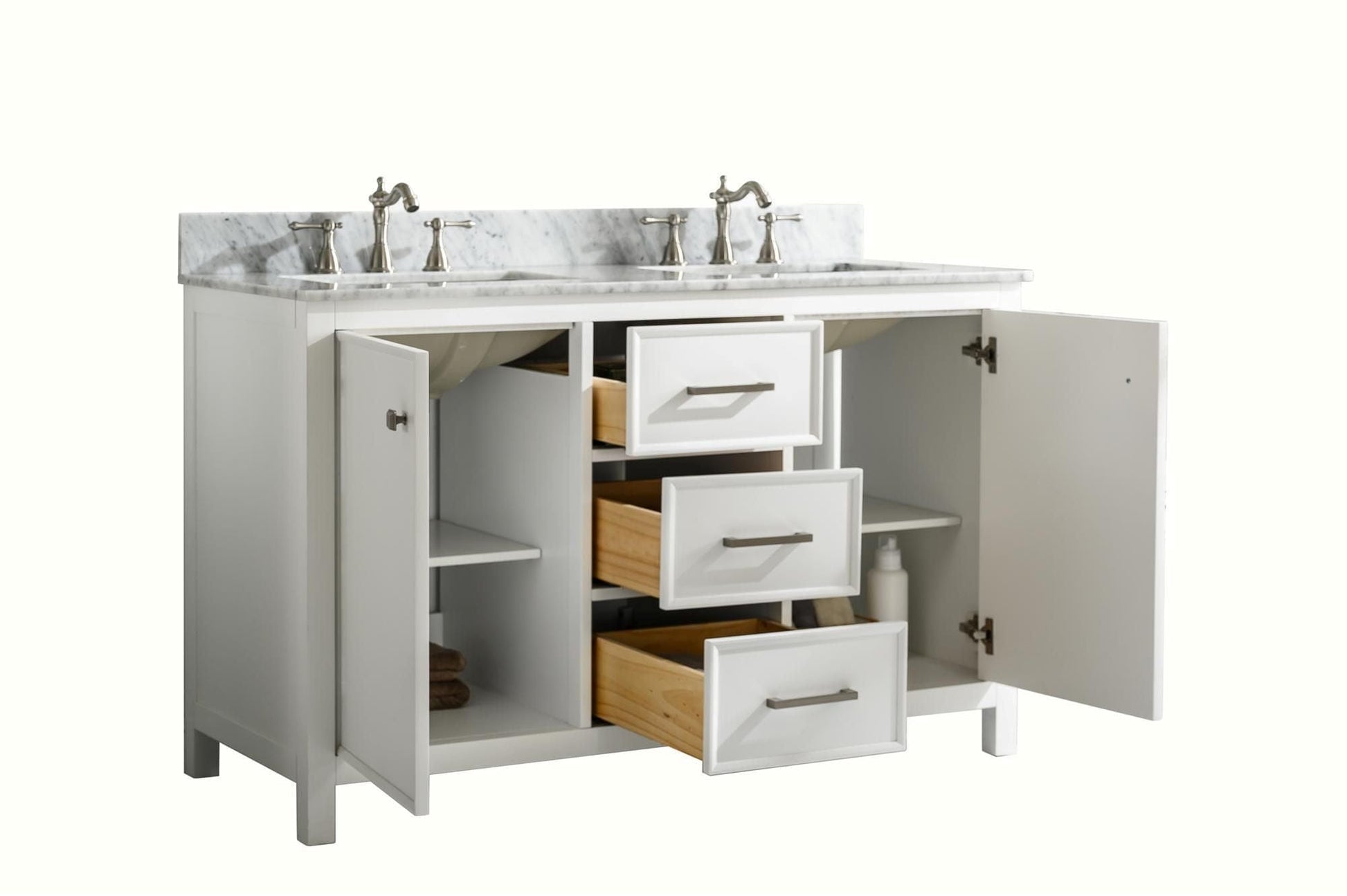 Legion Furniture WLF2154-W Legion Furniture WLF2154-W 54" White Finish Double-Sink Vanity Cabinet with Carrara White Top