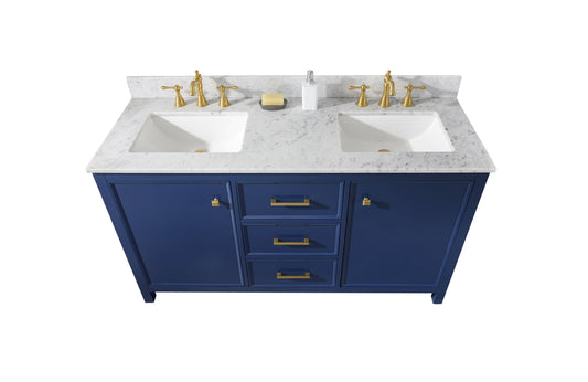 Legion Furniture WLF2160D-B Legion Furniture WLF2160D-B 60" Blue Finish Double-Sink Vanity Cabinet with Carrara White Top