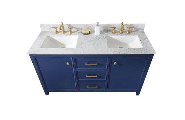 Legion Furniture WLF2160D-B Legion Furniture WLF2160D-B 60 Blue Finish Double-Sink Vanity Cabinet with Carrara White Top