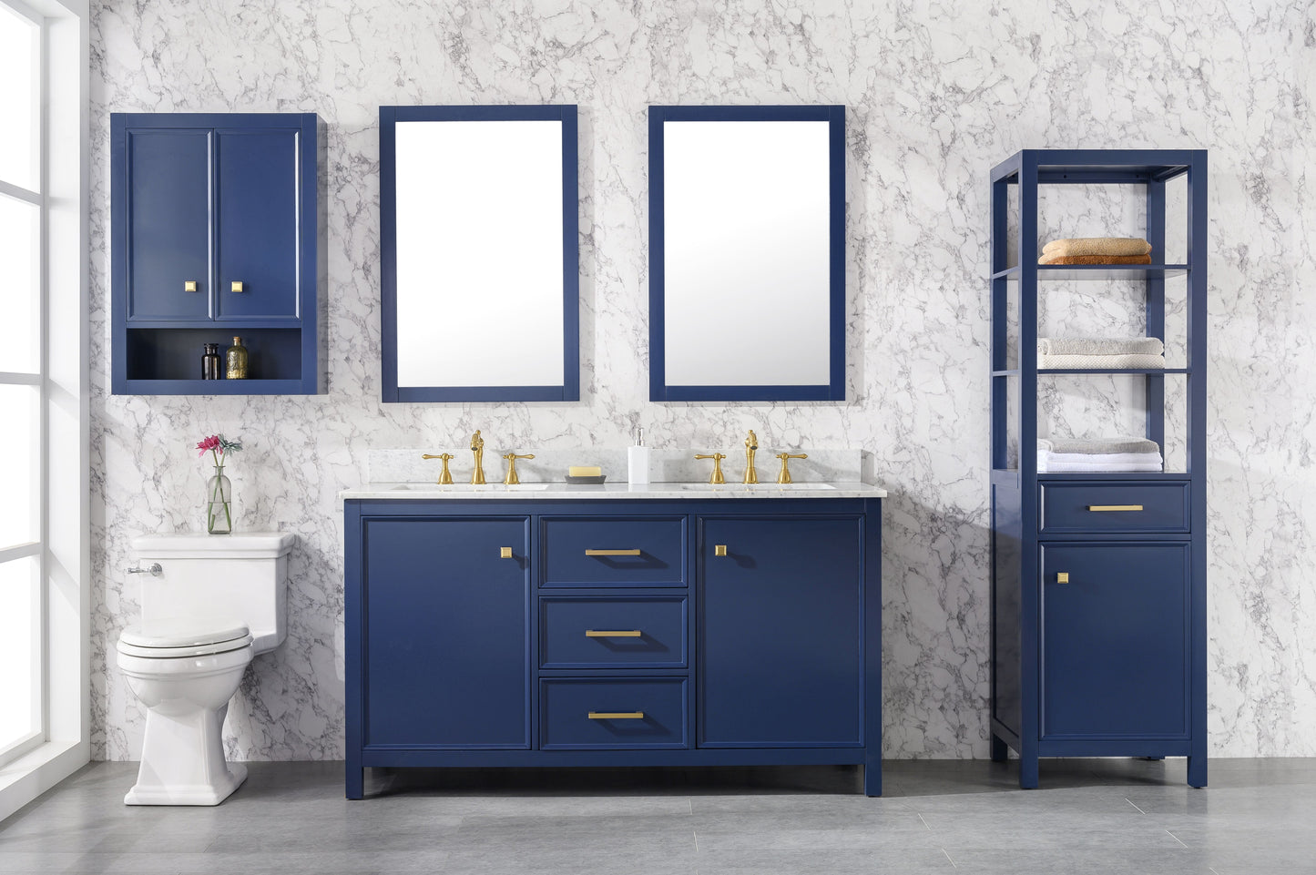 Legion Furniture WLF2160D-B Legion Furniture WLF2160D-B 60" Blue Finish Double-Sink Vanity Cabinet with Carrara White Top