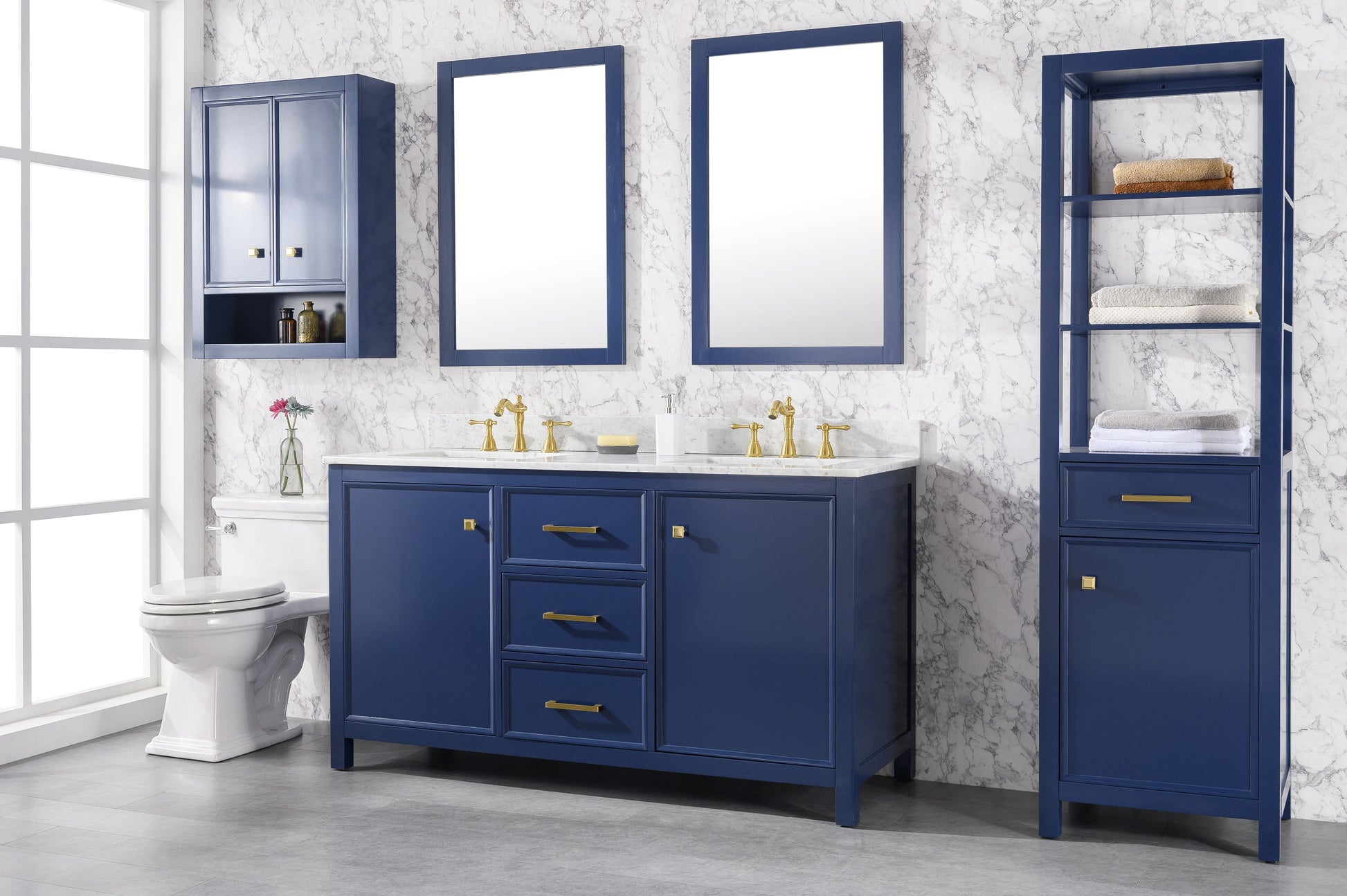 Legion Furniture WLF2160D-B Legion Furniture WLF2160D-B 60" Blue Finish Double-Sink Vanity Cabinet with Carrara White Top