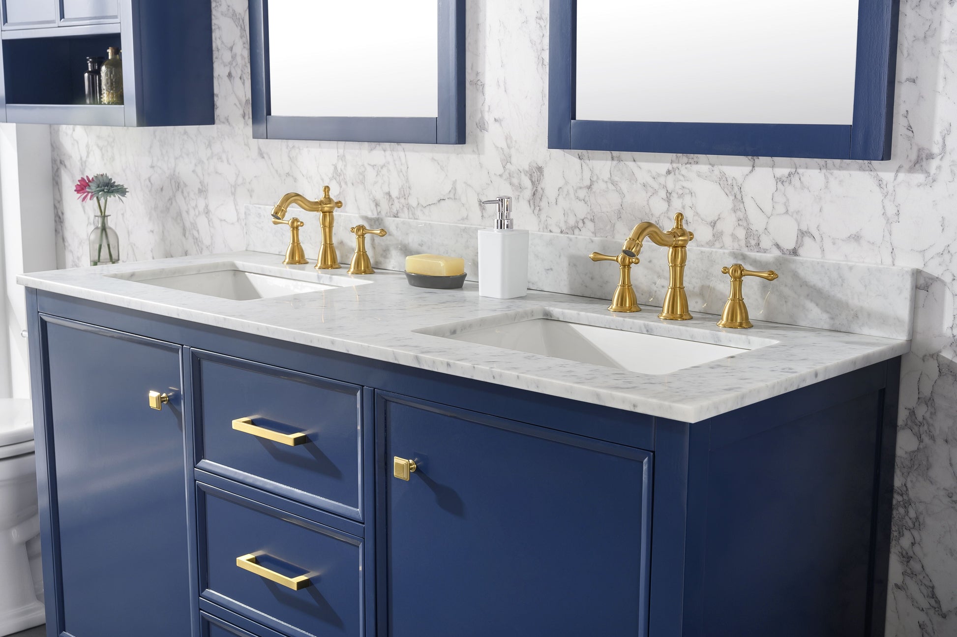 Legion Furniture WLF2160D-B Legion Furniture WLF2160D-B 60" Blue Finish Double-Sink Vanity Cabinet with Carrara White Top