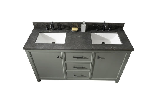 Legion Furniture WLF2160D-PG Legion Furniture WLF2160D-PG 60" Pewter Green Finish Double-Sink Vanity Cabinet with Blue Limestone Top