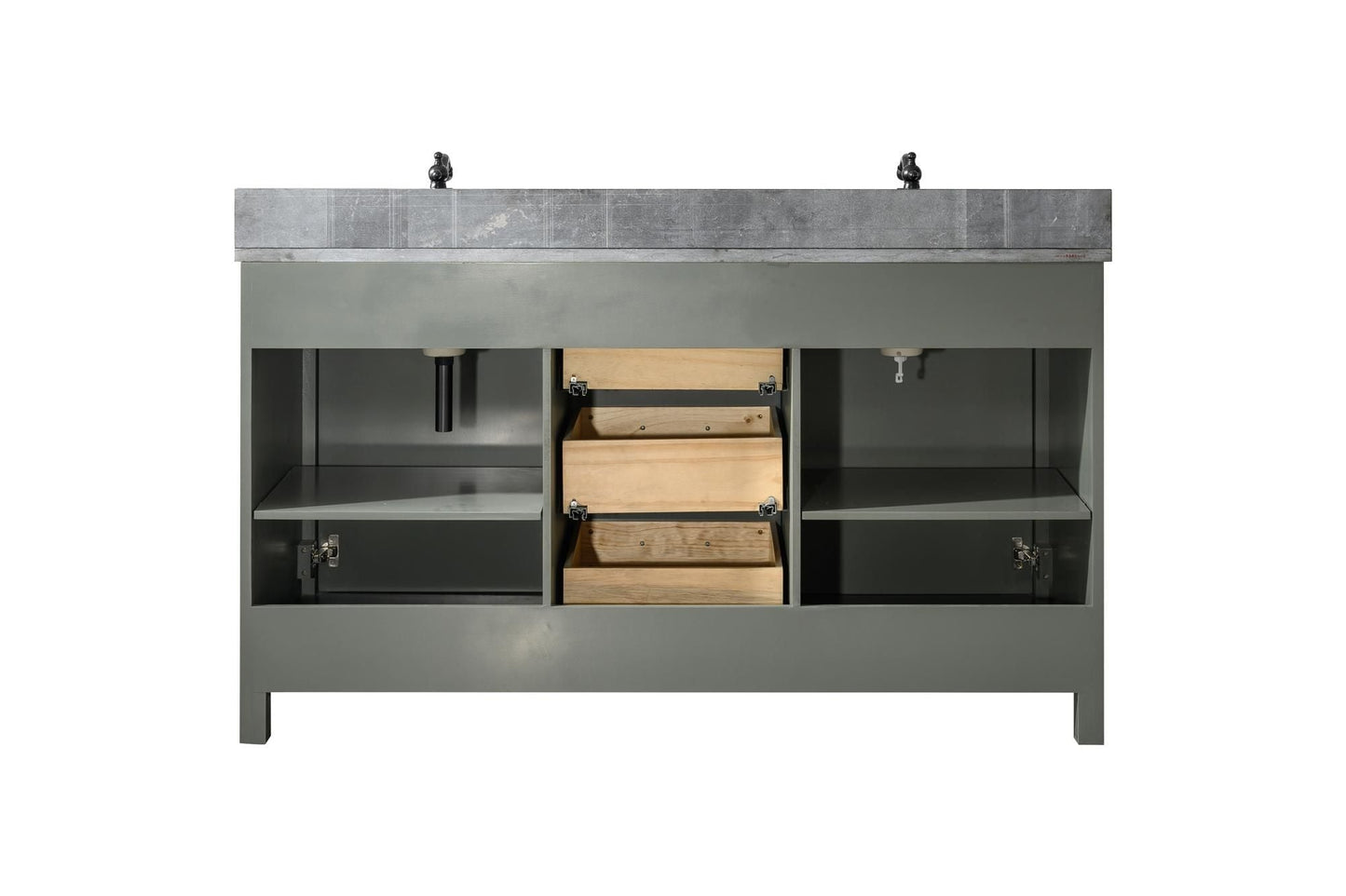 Legion Furniture WLF2160D-PG Legion Furniture WLF2160D-PG 60" Pewter Green Finish Double-Sink Vanity Cabinet with Blue Limestone Top