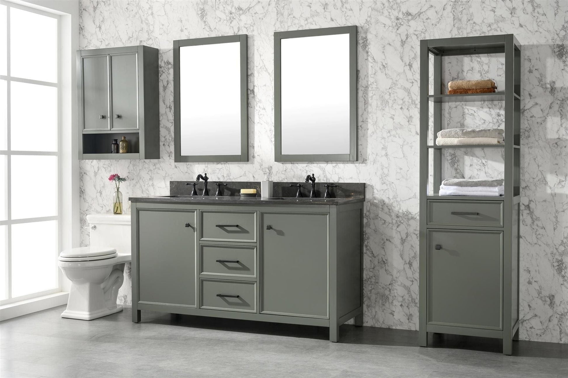 Legion Furniture WLF2160D-PG Legion Furniture WLF2160D-PG 60" Pewter Green Finish Double-Sink Vanity Cabinet with Blue Limestone Top