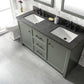 Legion Furniture WLF2160D-PG Legion Furniture WLF2160D-PG 60" Pewter Green Finish Double-Sink Vanity Cabinet with Blue Limestone Top