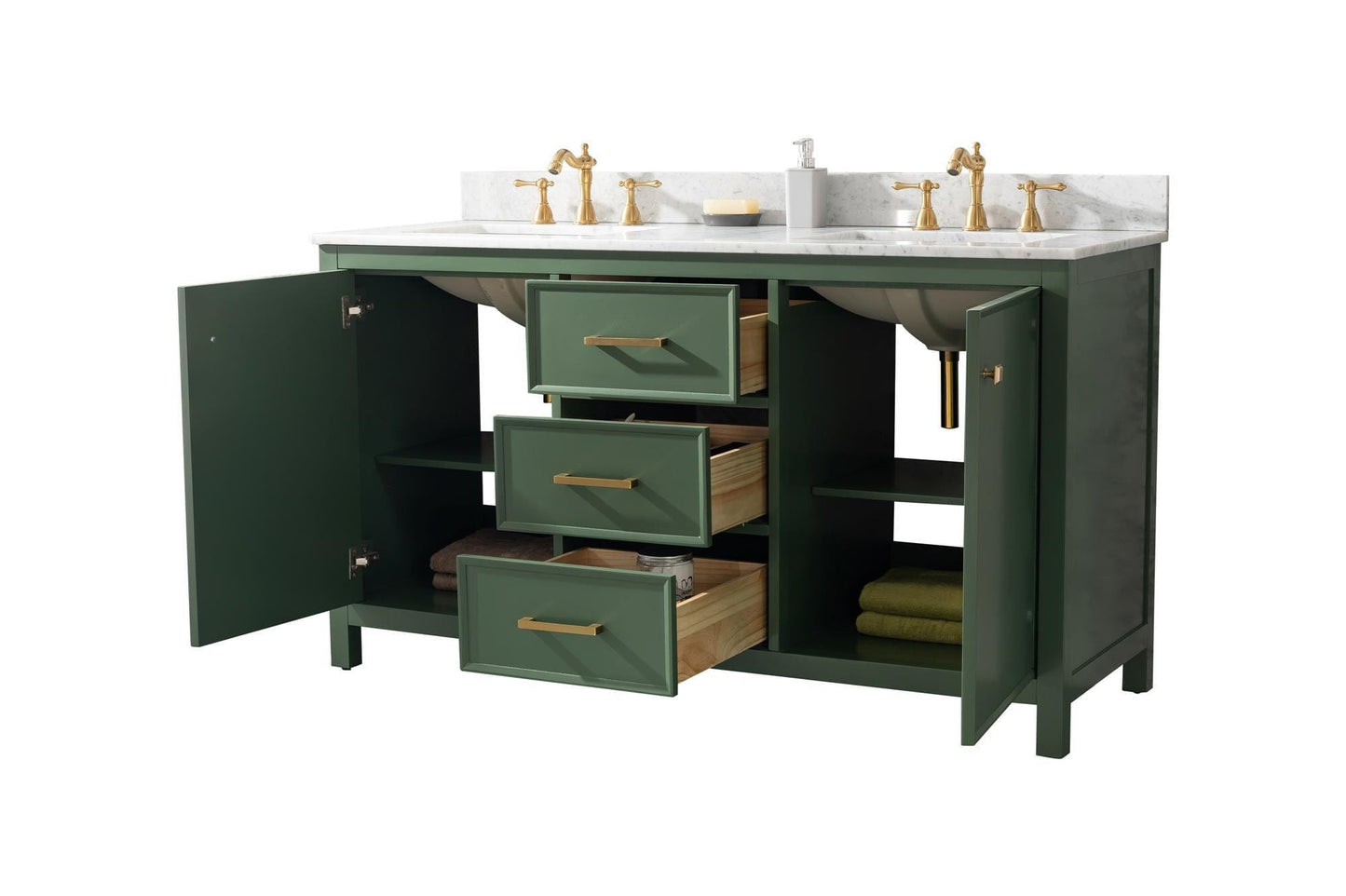 Legion Furniture WLF2160D-VG Legion Furniture WLF2160D-VG 60" Vogue Green Finish Double-Sink Vanity Cabinet with Carrara White Top