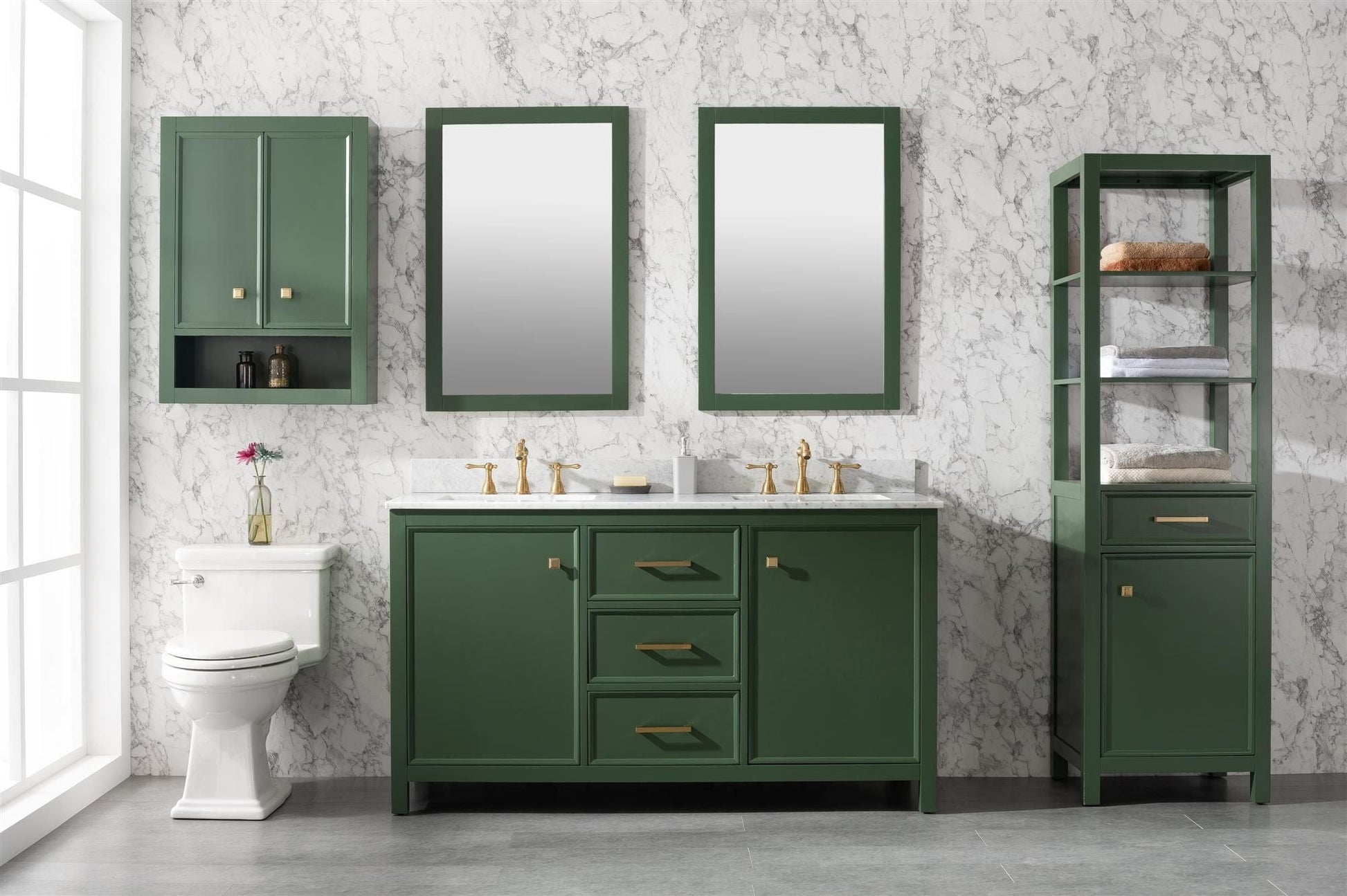 Legion Furniture WLF2160D-VG Legion Furniture WLF2160D-VG 60" Vogue Green Finish Double-Sink Vanity Cabinet with Carrara White Top