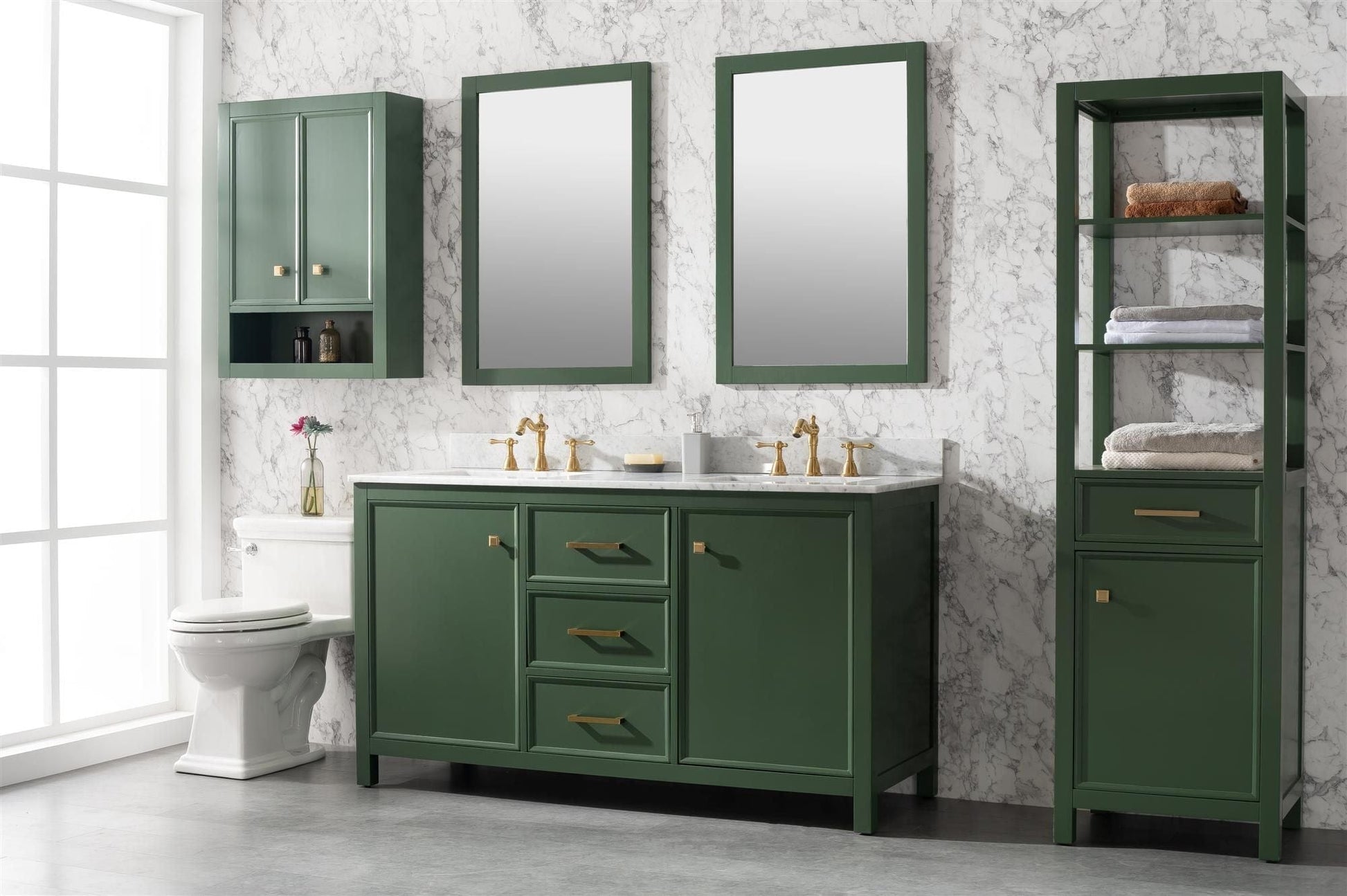 Legion Furniture WLF2160D-VG Legion Furniture WLF2160D-VG 60" Vogue Green Finish Double-Sink Vanity Cabinet with Carrara White Top