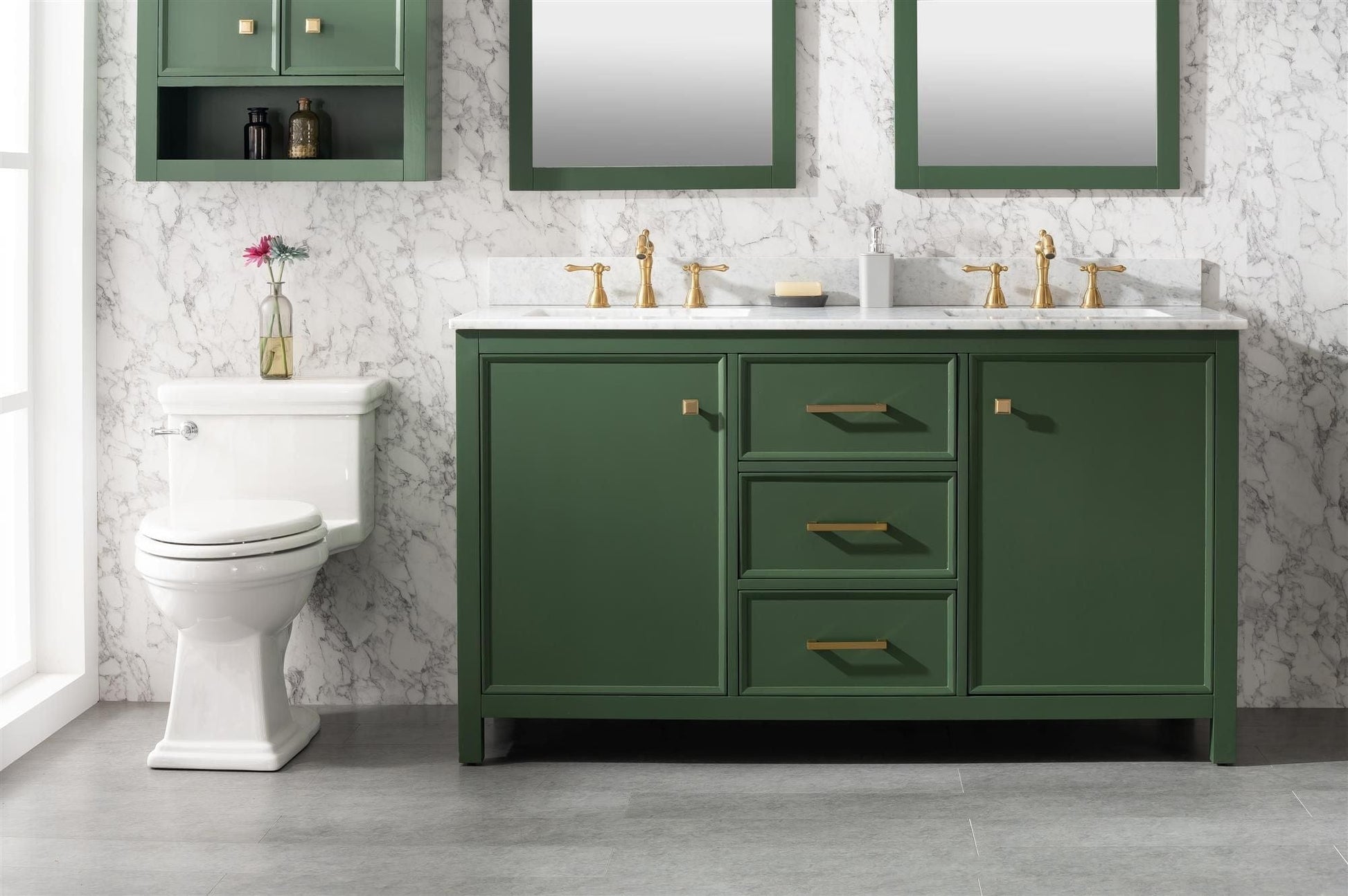 Legion Furniture WLF2160D-VG Legion Furniture WLF2160D-VG 60" Vogue Green Finish Double-Sink Vanity Cabinet with Carrara White Top