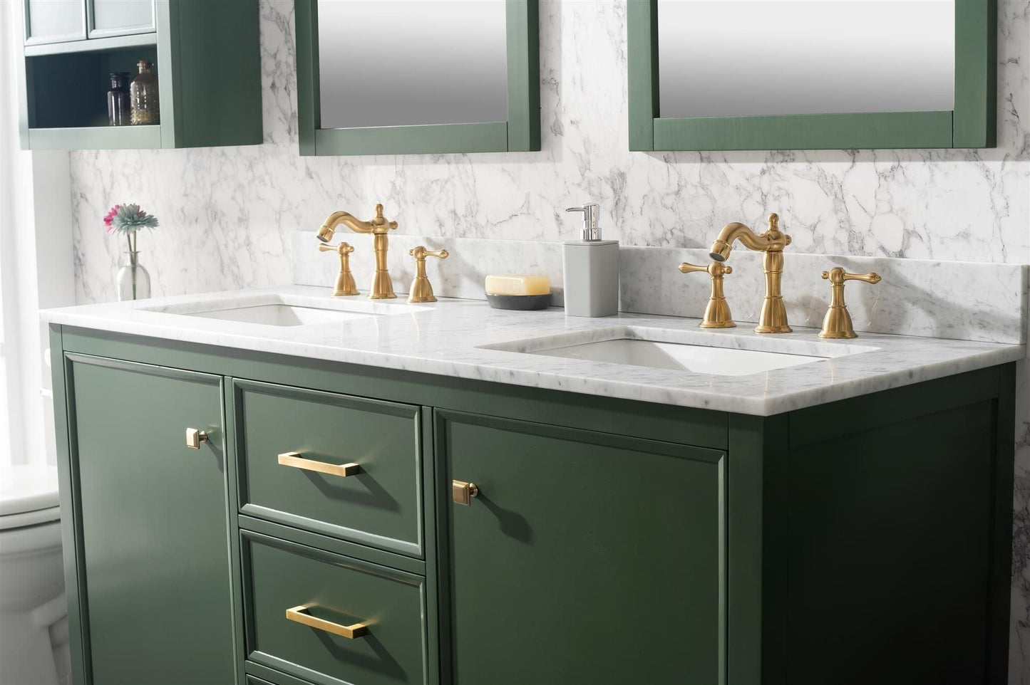 Legion Furniture WLF2160D-VG Legion Furniture WLF2160D-VG 60" Vogue Green Finish Double-Sink Vanity Cabinet with Carrara White Top