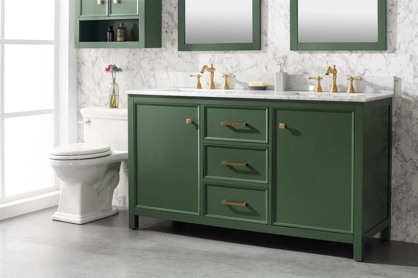 Legion Furniture WLF2160D-VG Legion Furniture WLF2160D-VG 60" Vogue Green Finish Double-Sink Vanity Cabinet with Carrara White Top