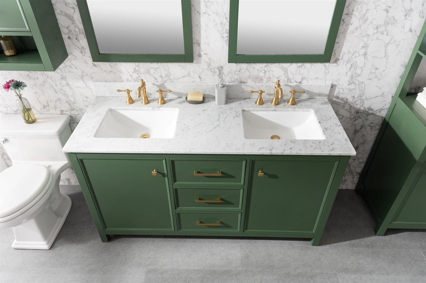 Legion Furniture WLF2160D-VG Legion Furniture WLF2160D-VG 60" Vogue Green Finish Double-Sink Vanity Cabinet with Carrara White Top