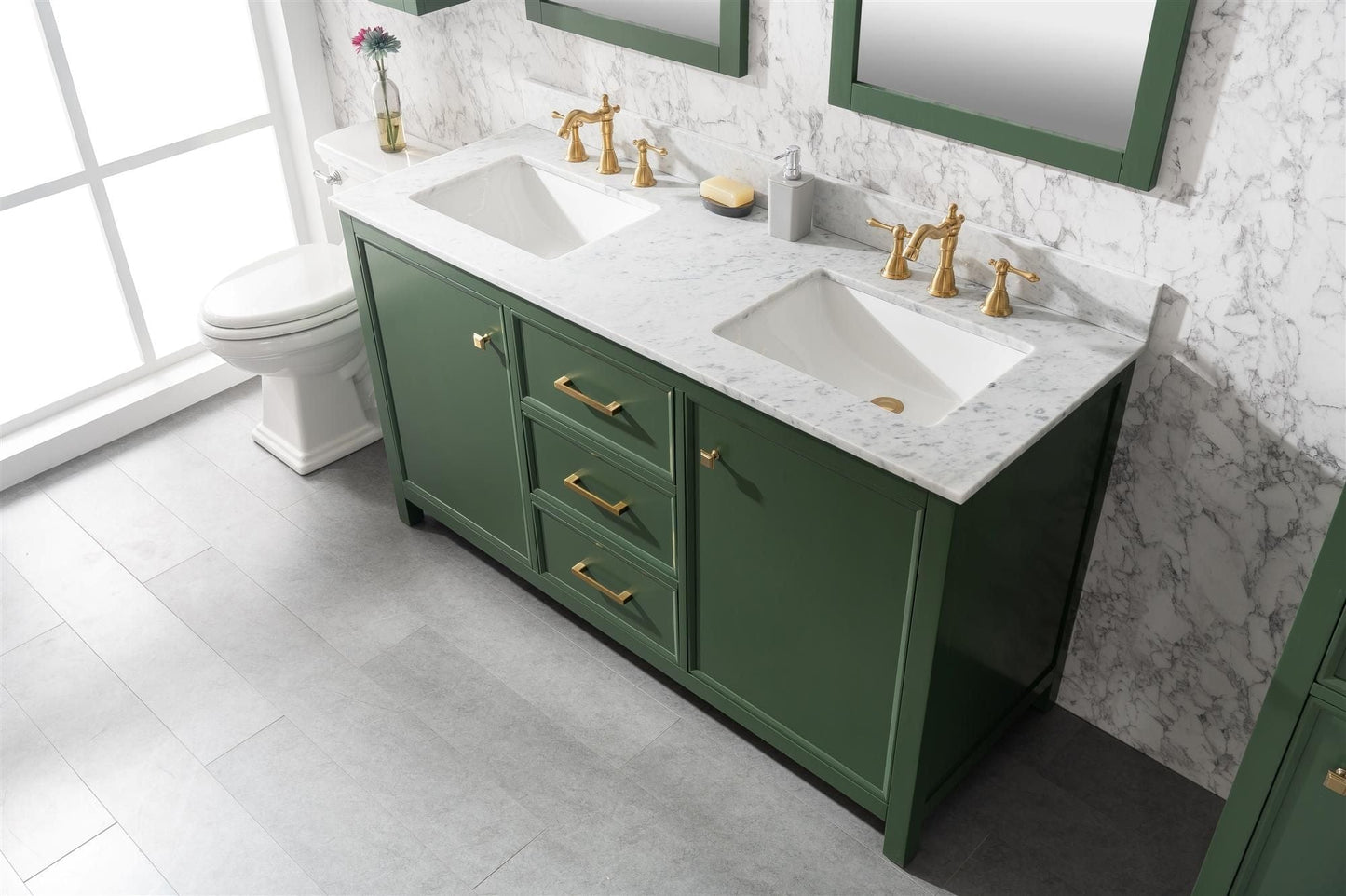 Legion Furniture WLF2160D-VG Legion Furniture WLF2160D-VG 60" Vogue Green Finish Double-Sink Vanity Cabinet with Carrara White Top