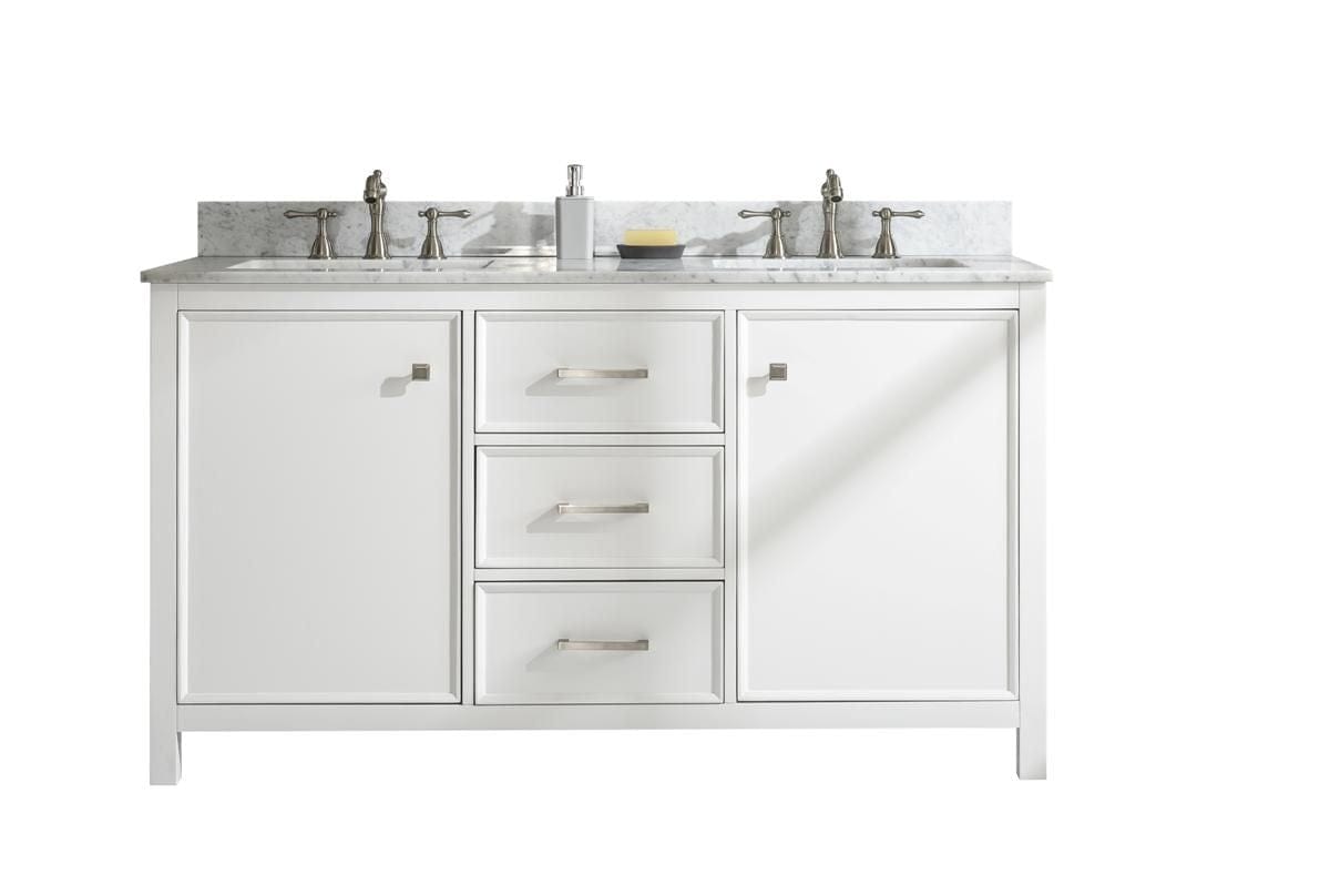 Legion Furniture WLF2160D-W Legion Furniture WLF2160D-W 60" White Finish Double-Sink Vanity Cabinet with Carrara White Top