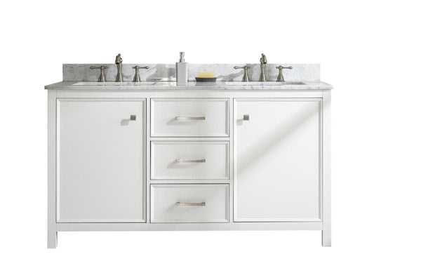 Legion Furniture WLF2160D-W Legion Furniture WLF2160D-W 60 White Finish Double-Sink Vanity Cabinet with Carrara White Top