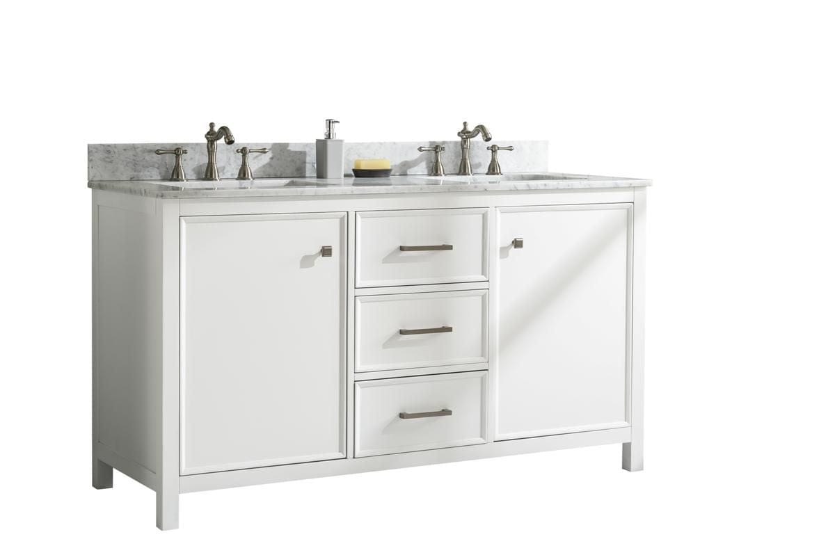 Legion Furniture WLF2160D-W Legion Furniture WLF2160D-W 60" White Finish Double-Sink Vanity Cabinet with Carrara White Top