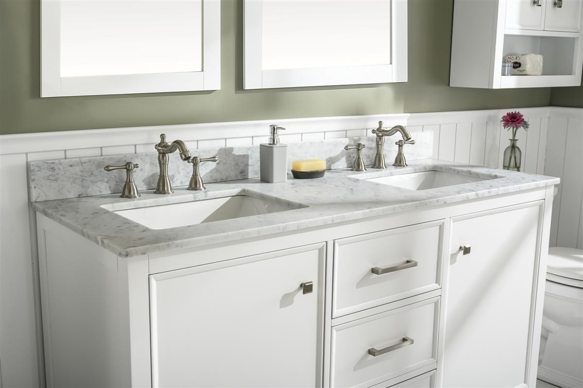 Legion Furniture WLF2160D-W Legion Furniture WLF2160D-W 60" White Finish Double-Sink Vanity Cabinet with Carrara White Top