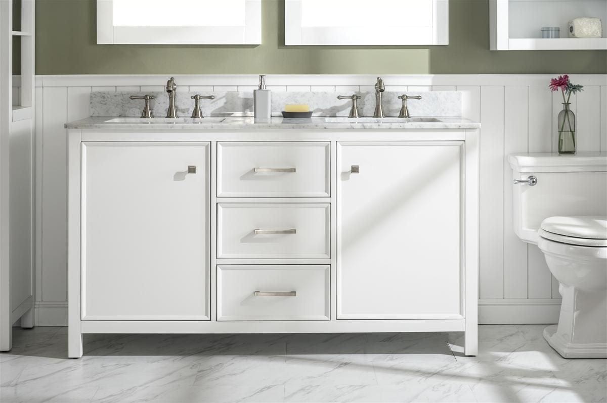 Legion Furniture WLF2160D-W Legion Furniture WLF2160D-W 60" White Finish Double-Sink Vanity Cabinet with Carrara White Top