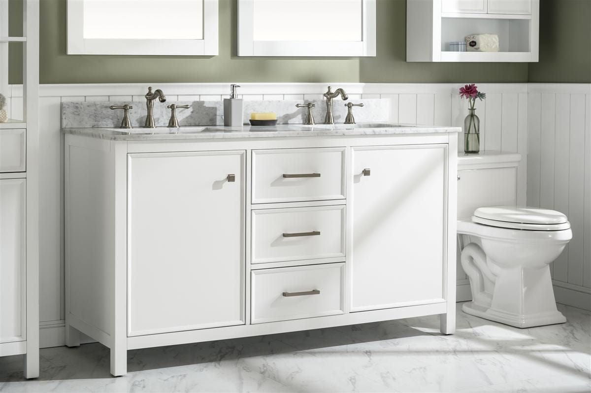 Legion Furniture WLF2160D-W Legion Furniture WLF2160D-W 60" White Finish Double-Sink Vanity Cabinet with Carrara White Top