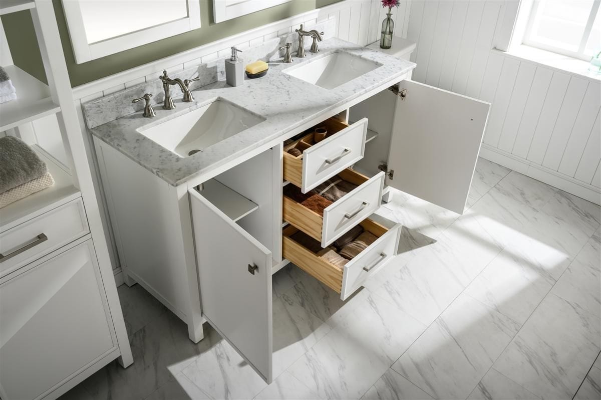 Legion Furniture WLF2160D-W Legion Furniture WLF2160D-W 60" White Finish Double-Sink Vanity Cabinet with Carrara White Top