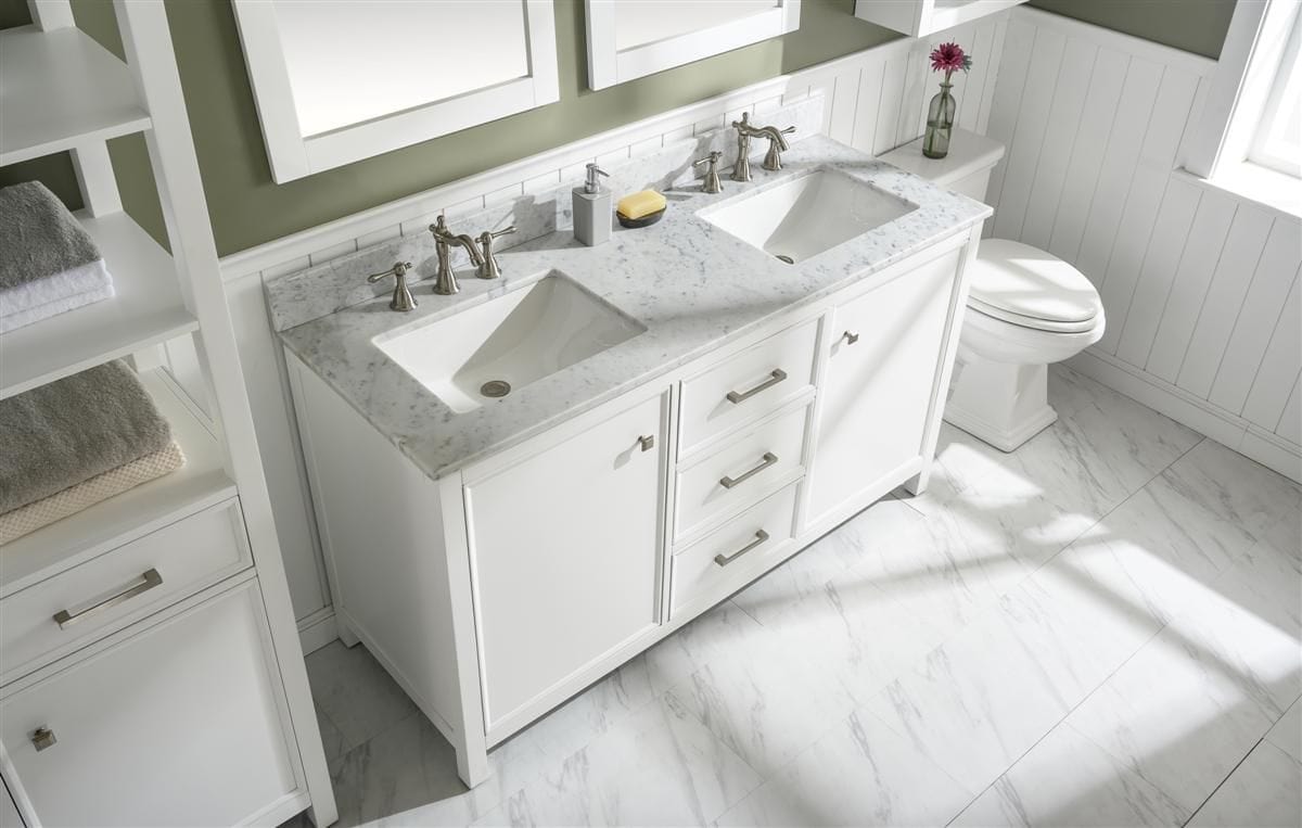 Legion Furniture WLF2160D-W Legion Furniture WLF2160D-W 60" White Finish Double-Sink Vanity Cabinet with Carrara White Top