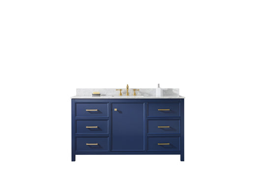 Legion Furniture WLF2160S-B Legion Furniture WLF2160S-B 60" Blue Finish Single-Sink Vanity Cabinet with Carrara White Top