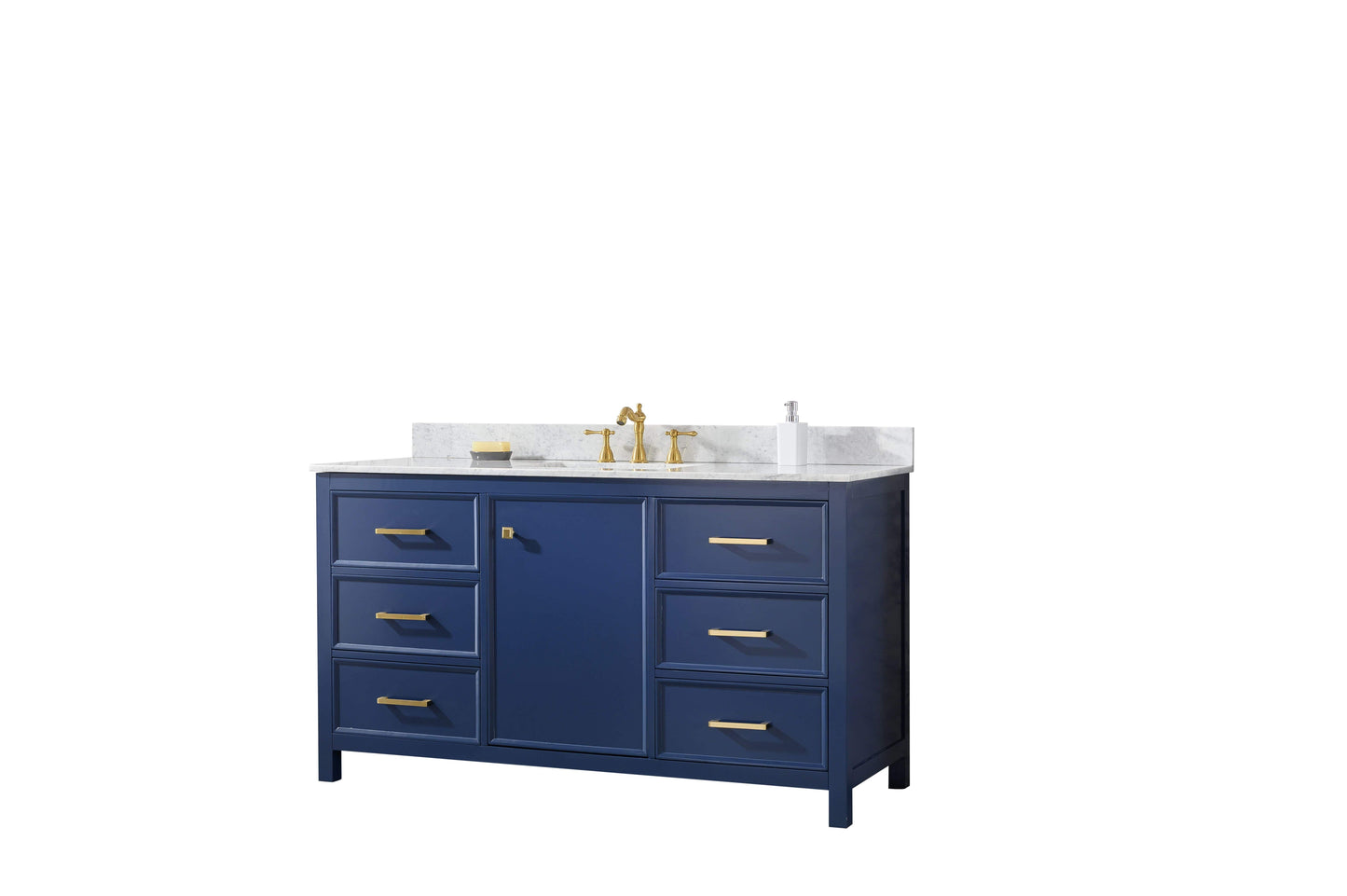 Legion Furniture WLF2160S-B Legion Furniture WLF2160S-B 60" Blue Finish Single-Sink Vanity Cabinet with Carrara White Top