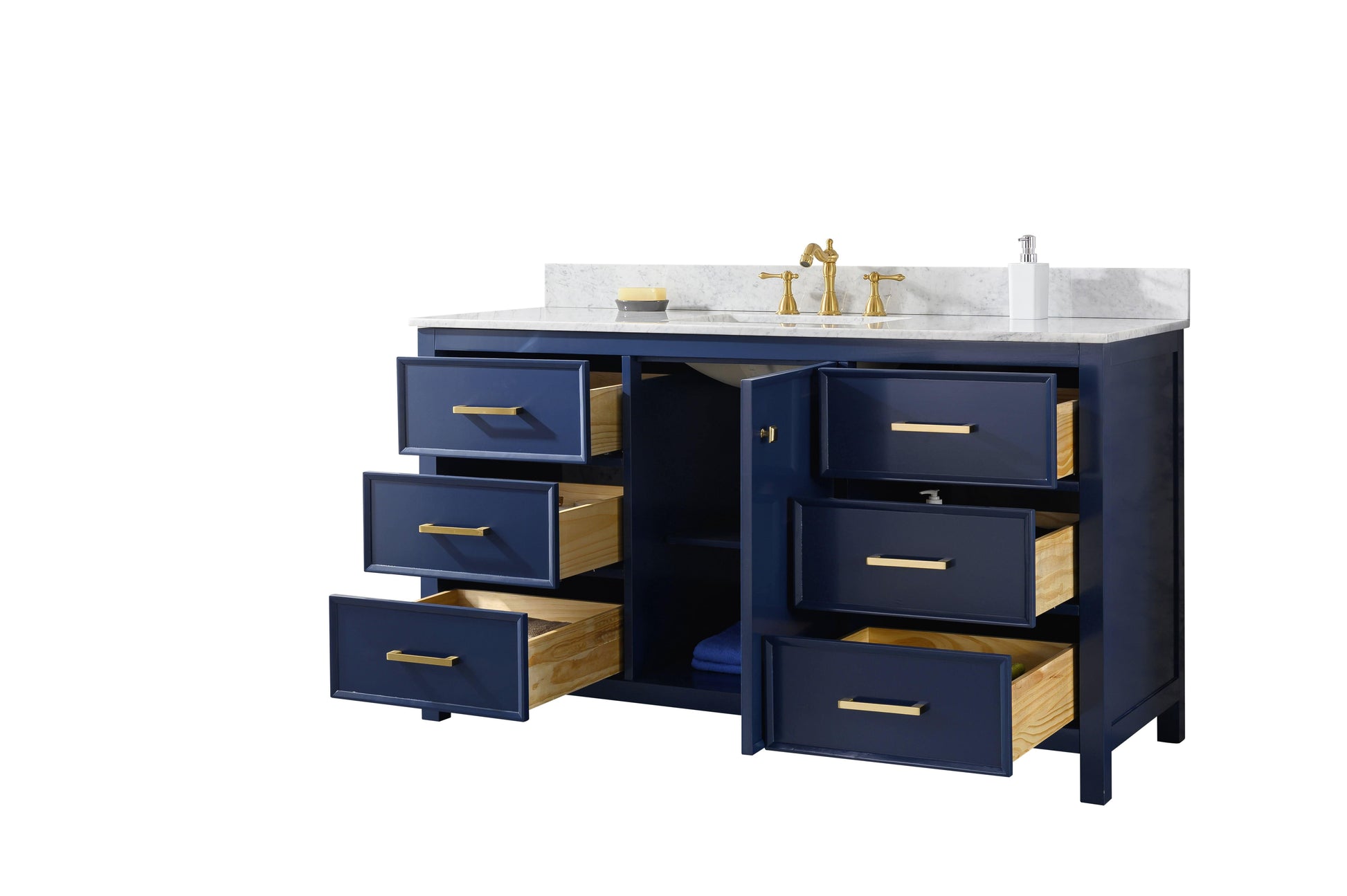 Legion Furniture WLF2160S-B Legion Furniture WLF2160S-B 60" Blue Finish Single-Sink Vanity Cabinet with Carrara White Top