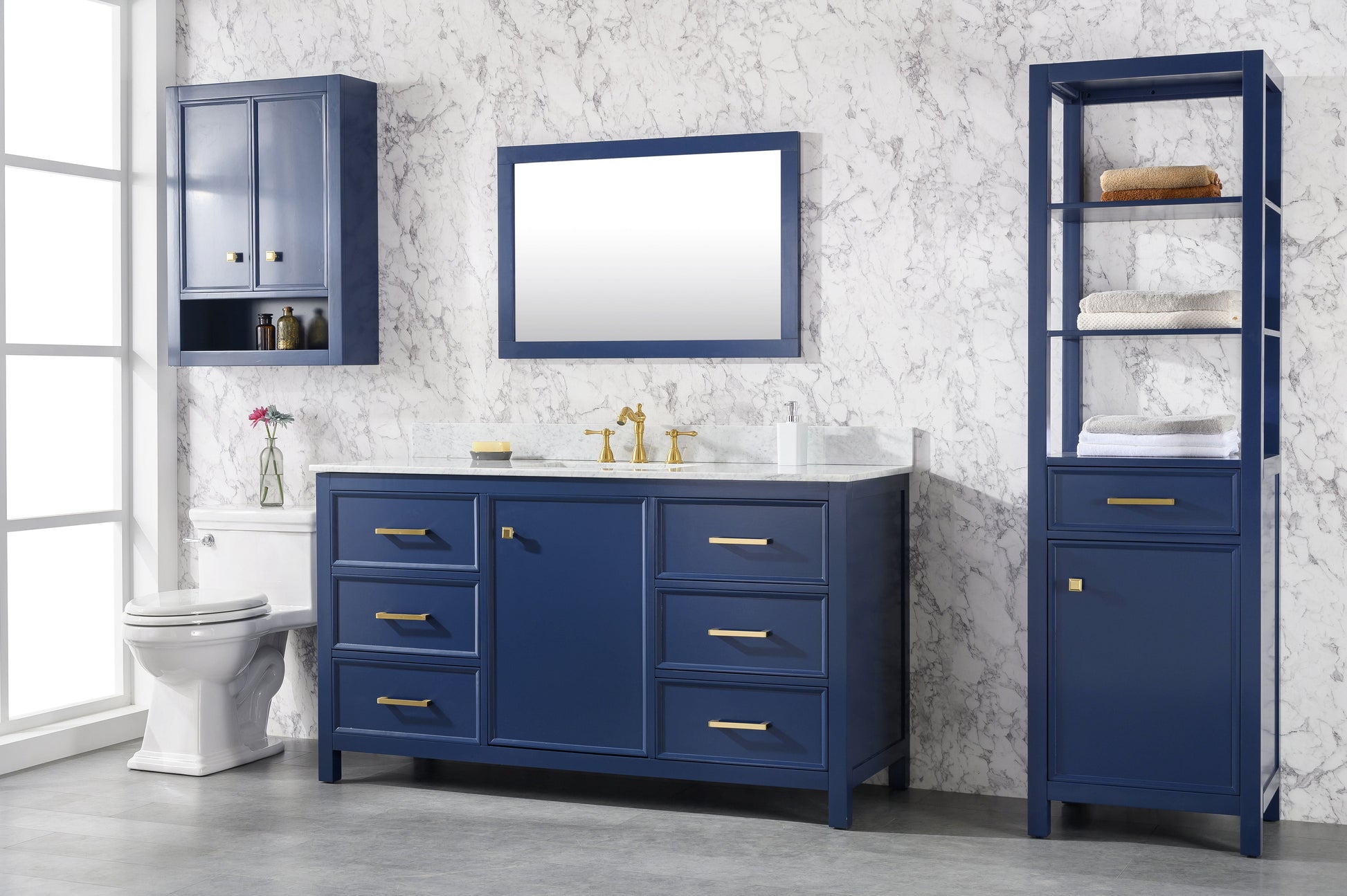 Legion Furniture WLF2160S-B Legion Furniture WLF2160S-B 60" Blue Finish Single-Sink Vanity Cabinet with Carrara White Top