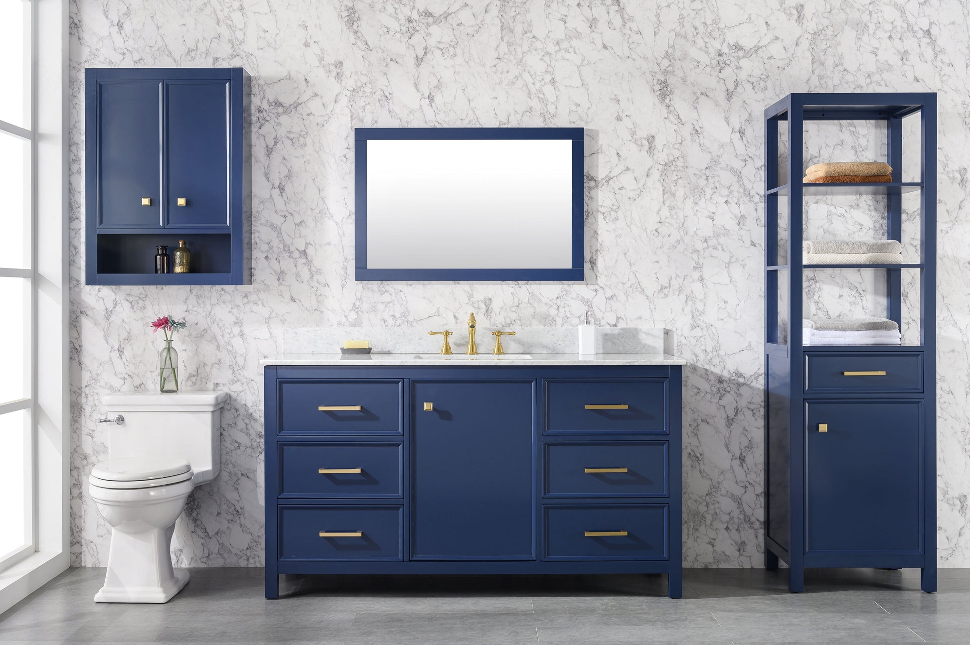 Legion Furniture WLF2160S-B Legion Furniture WLF2160S-B 60" Blue Finish Single-Sink Vanity Cabinet with Carrara White Top