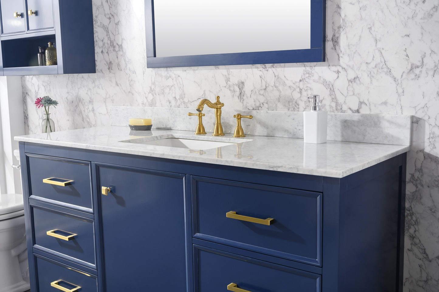 Legion Furniture WLF2160S-B Legion Furniture WLF2160S-B 60" Blue Finish Single-Sink Vanity Cabinet with Carrara White Top