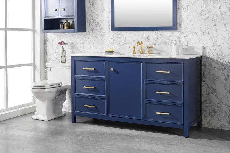 Legion Furniture WLF2160S-B Legion Furniture WLF2160S-B 60" Blue Finish Single-Sink Vanity Cabinet with Carrara White Top