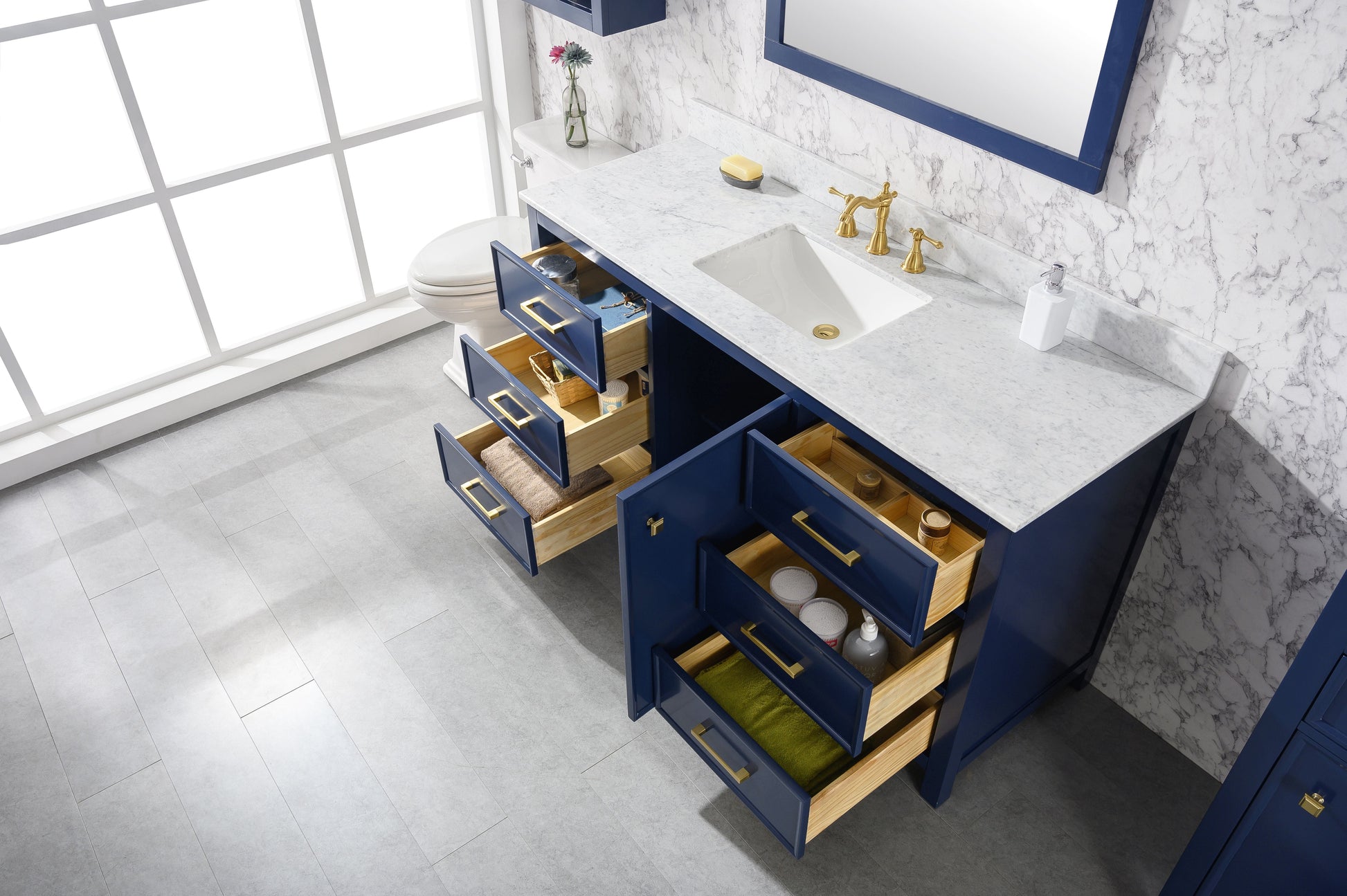 Legion Furniture WLF2160S-B Legion Furniture WLF2160S-B 60" Blue Finish Single-Sink Vanity Cabinet with Carrara White Top