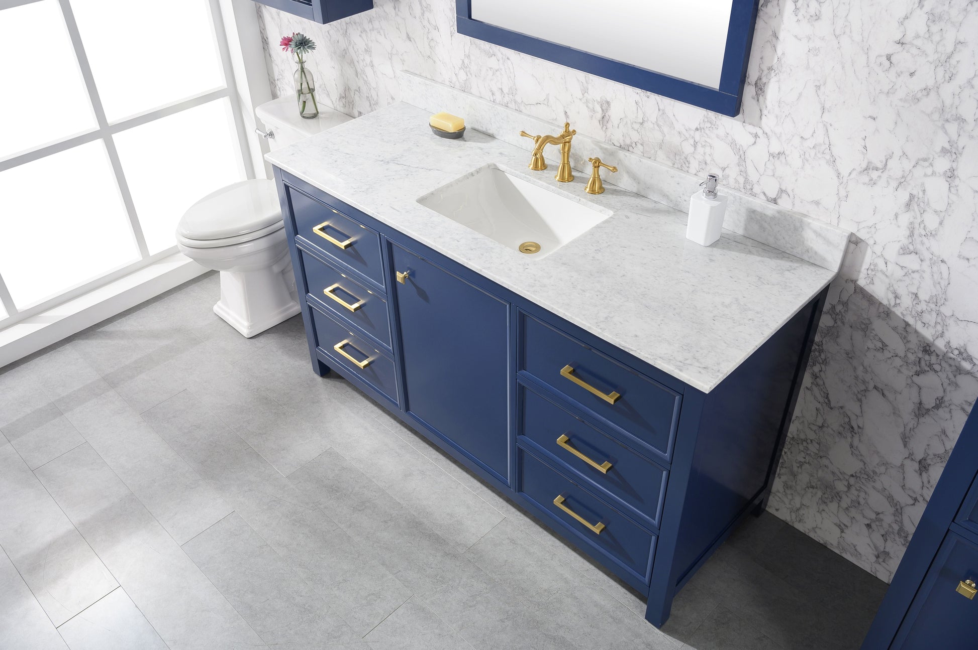 Legion Furniture WLF2160S-B Legion Furniture WLF2160S-B 60" Blue Finish Single-Sink Vanity Cabinet with Carrara White Top