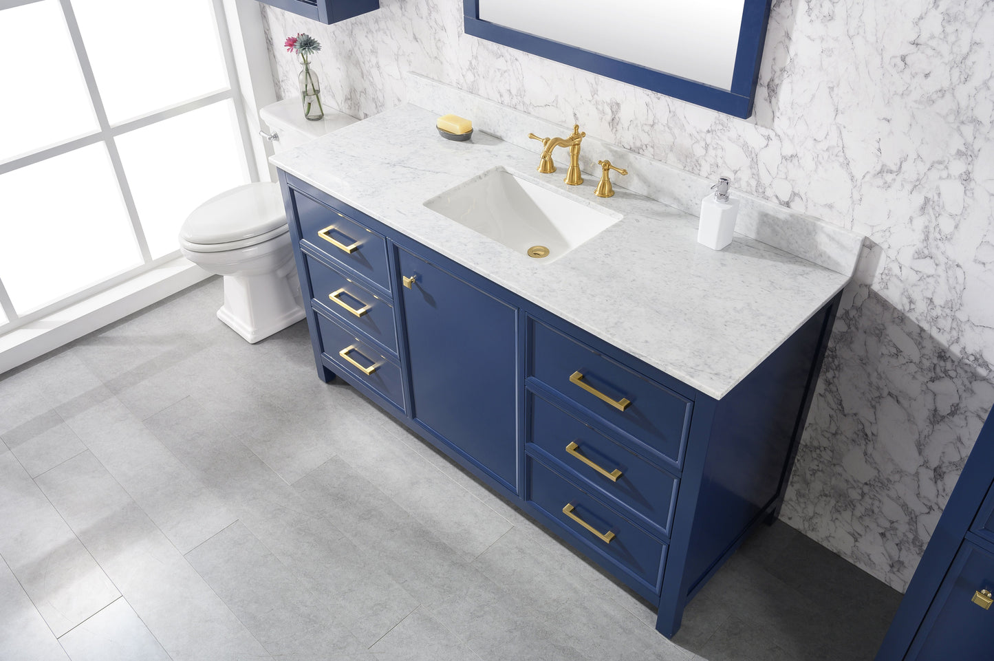 Legion Furniture WLF2160S-B Legion Furniture WLF2160S-B 60" Blue Finish Single-Sink Vanity Cabinet with Carrara White Top