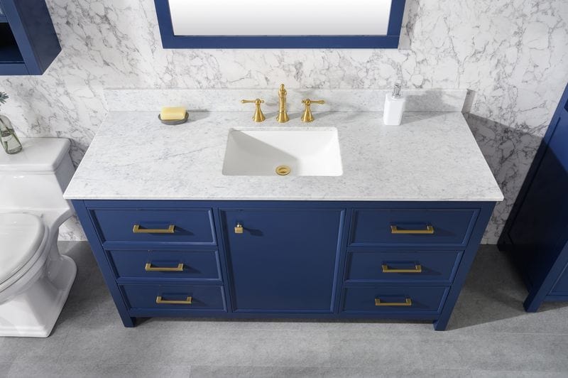 Legion Furniture WLF2160S-B Legion Furniture WLF2160S-B 60" Blue Finish Single-Sink Vanity Cabinet with Carrara White Top