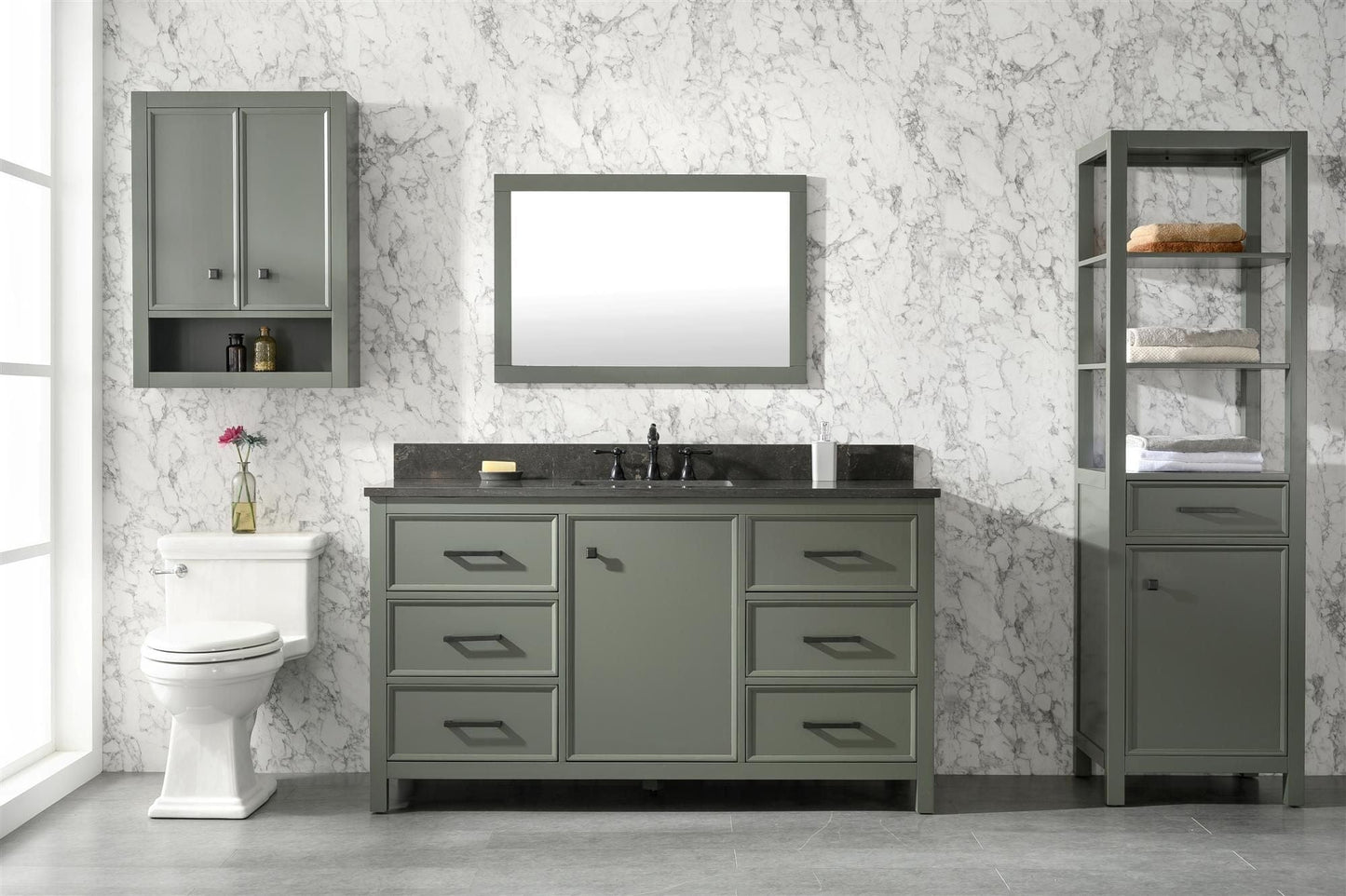 Legion Furniture WLF2160S-PG Legion Furniture WLF2160S-PG 60" Pewter Green Finish Single-Sink Vanity Cabinet with Blue Limestone Top