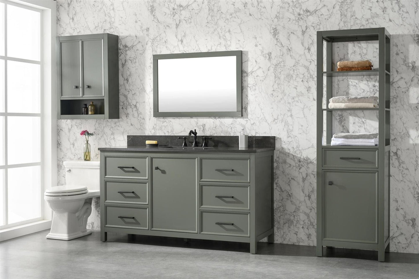 Legion Furniture WLF2160S-PG Legion Furniture WLF2160S-PG 60" Pewter Green Finish Single-Sink Vanity Cabinet with Blue Limestone Top