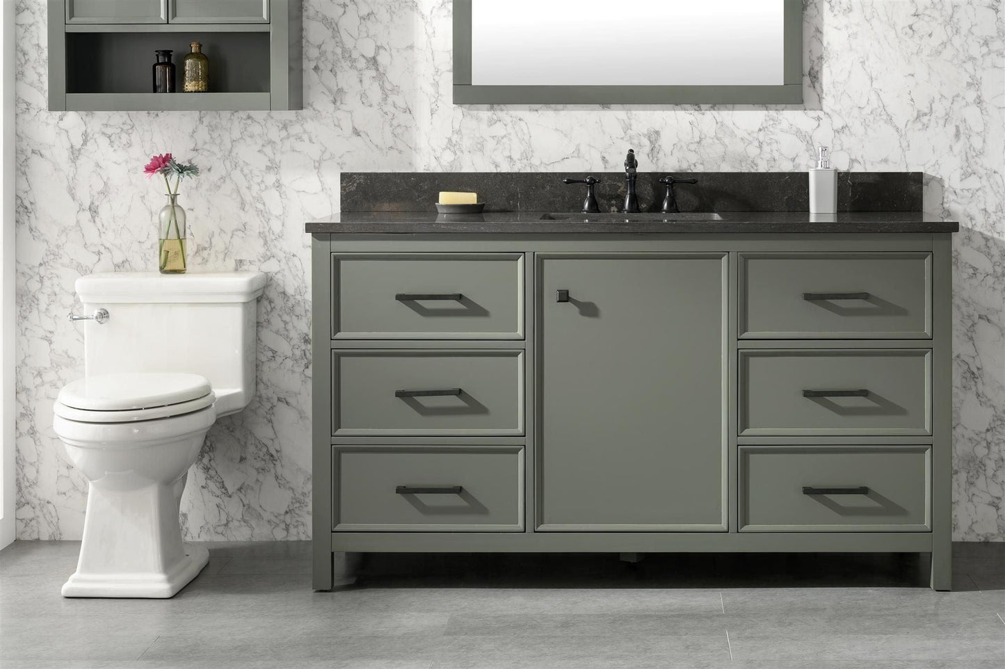 Legion Furniture WLF2160S-PG Legion Furniture WLF2160S-PG 60" Pewter Green Finish Single-Sink Vanity Cabinet with Blue Limestone Top