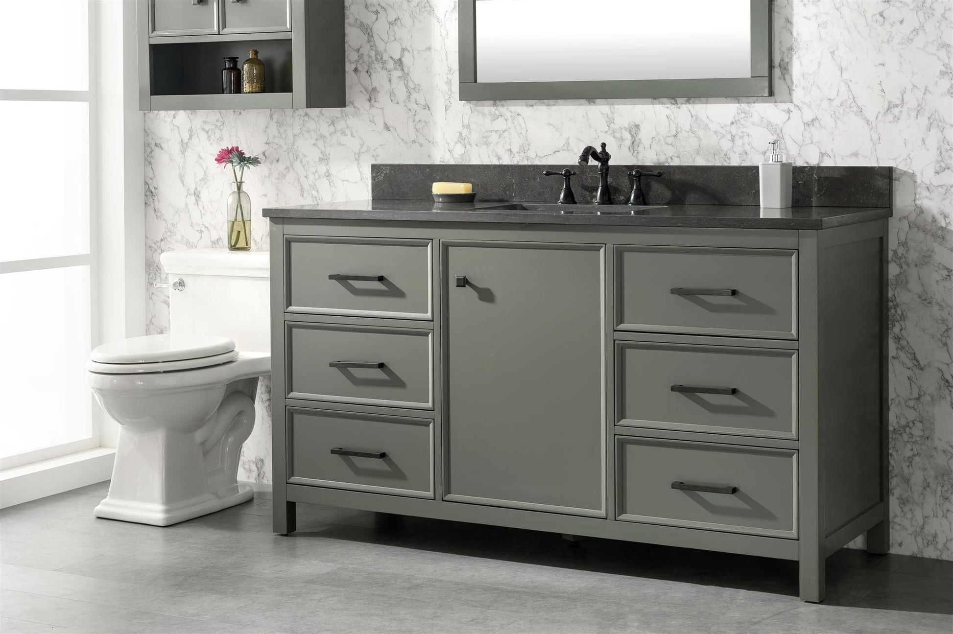 Legion Furniture WLF2160S-PG Legion Furniture WLF2160S-PG 60" Pewter Green Finish Single-Sink Vanity Cabinet with Blue Limestone Top