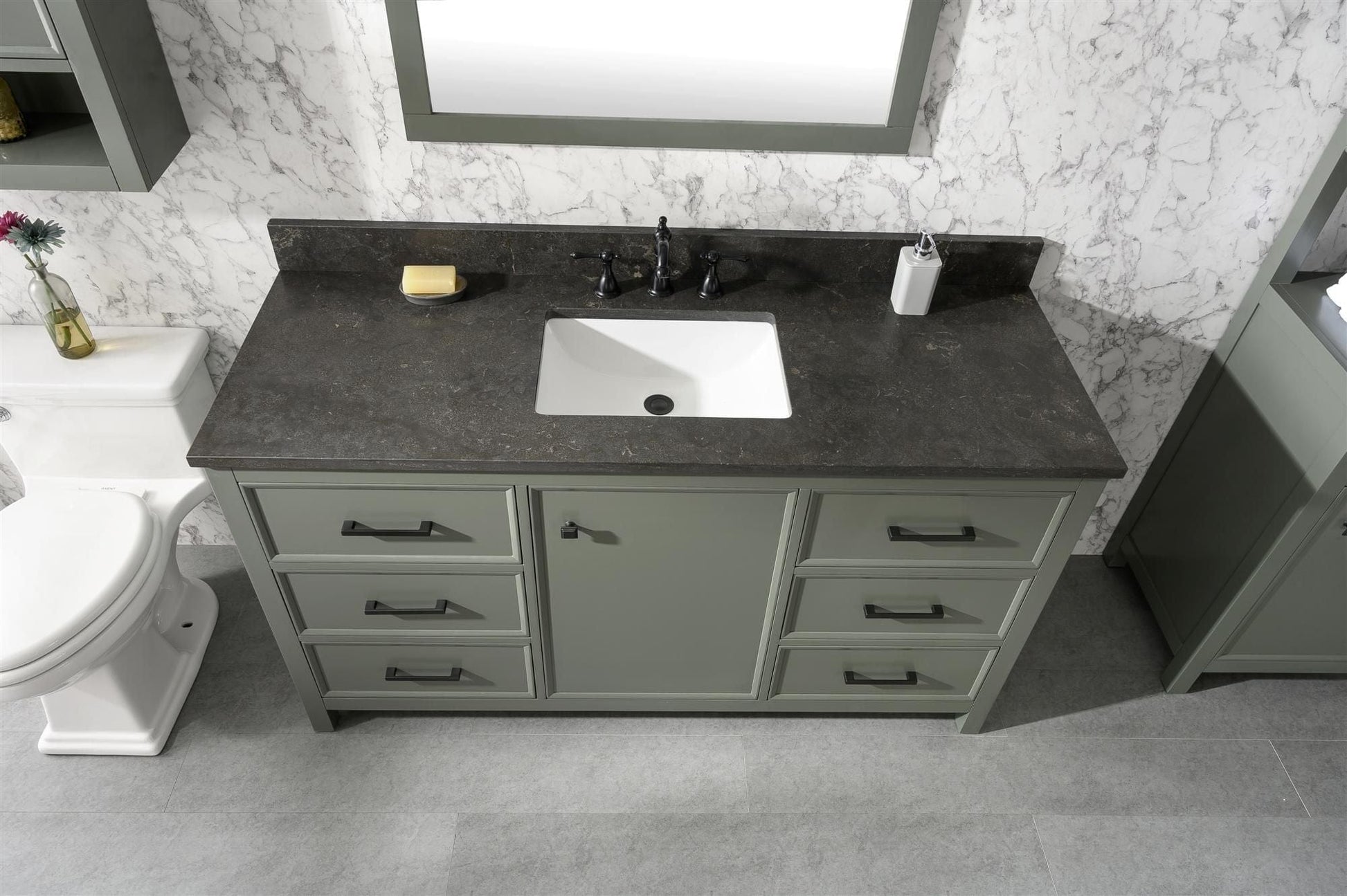 Legion Furniture WLF2160S-PG Legion Furniture WLF2160S-PG 60" Pewter Green Finish Single-Sink Vanity Cabinet with Blue Limestone Top