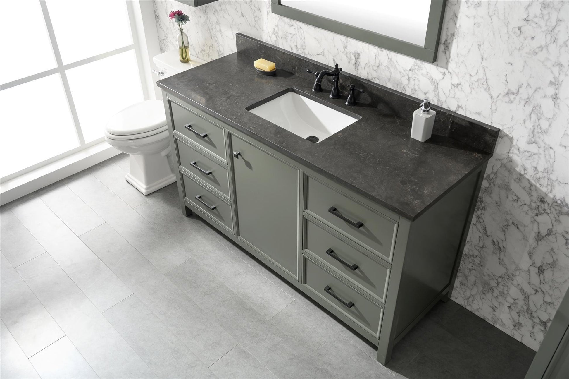 Legion Furniture WLF2160S-PG Legion Furniture WLF2160S-PG 60" Pewter Green Finish Single-Sink Vanity Cabinet with Blue Limestone Top