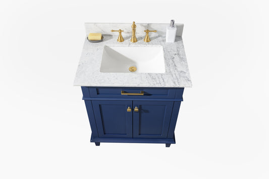 Legion Furniture WLF2230-B Legion Furniture WLF2230-B 30" Blue Finish Sink Vanity Cabinet with Carrara White Top