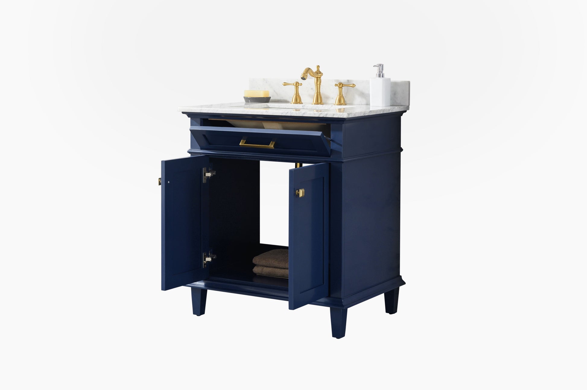 Legion Furniture WLF2230-B Legion Furniture WLF2230-B 30" Blue Finish Sink Vanity Cabinet with Carrara White Top